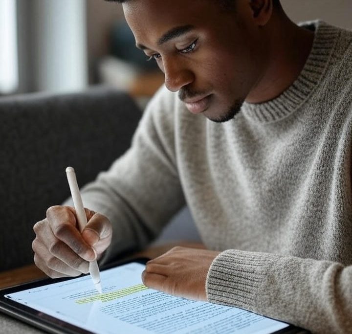 person editing a document on a tablet